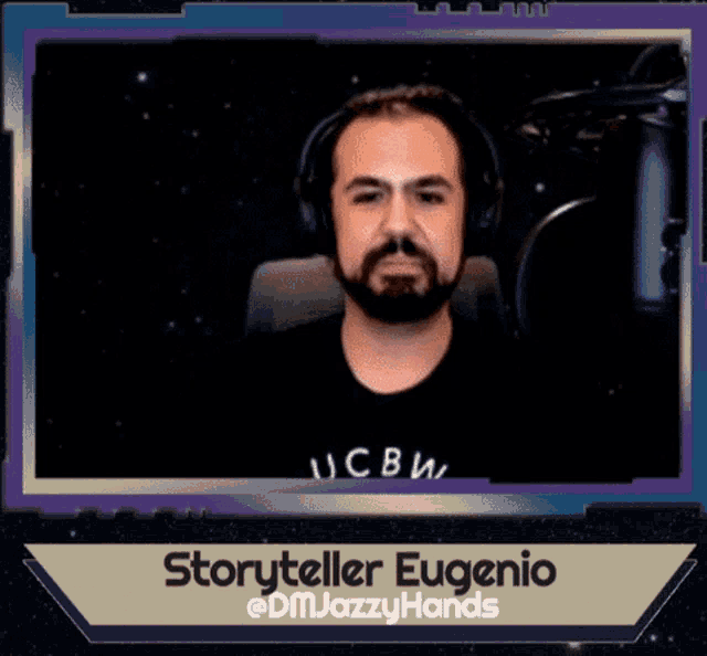 a picture of a man with the name storyteller eugenio at the bottom