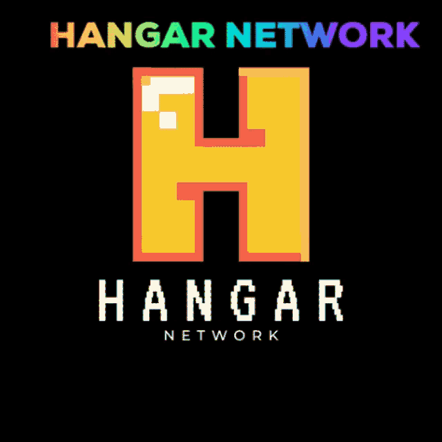 a hangar network logo with a rainbow colored h
