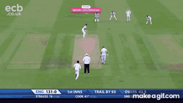a large crowd of people are watching a cricket match on a television screen