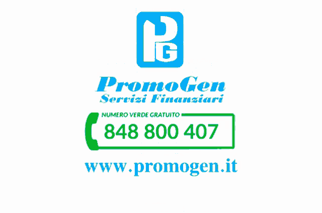 a logo for promogen servizi finanziari with a green phone number