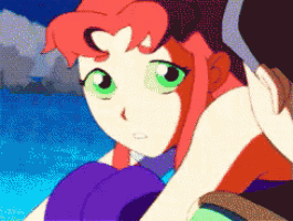a pixelated cartoon of a girl with green eyes