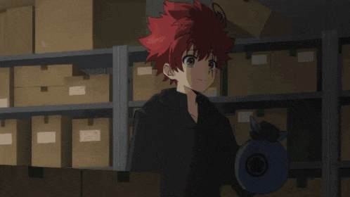 a boy with red hair and a green haired boy are standing next to each other
