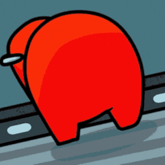 a red among us character standing on a ledge