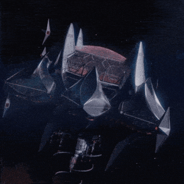a computer generated image of a space ship with a large sphere in the middle