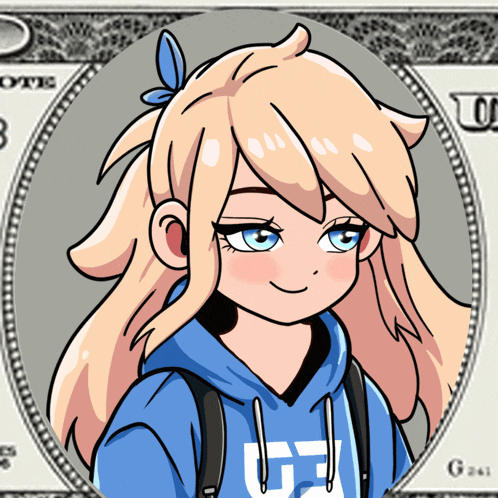 a drawing of a girl wearing a blue hoodie with the number 23 on it