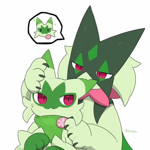 a drawing of a green and black monster with a speech bubble that says ' @tontora ' on it