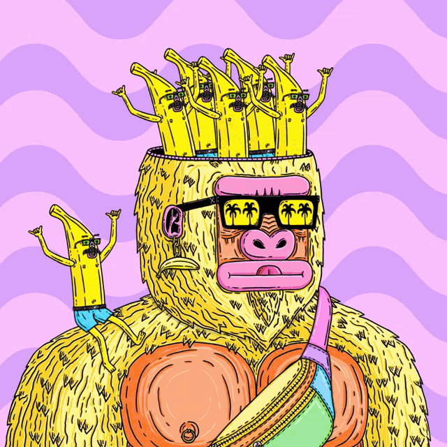 a cartoon of a gorilla wearing sunglasses and a banana crown