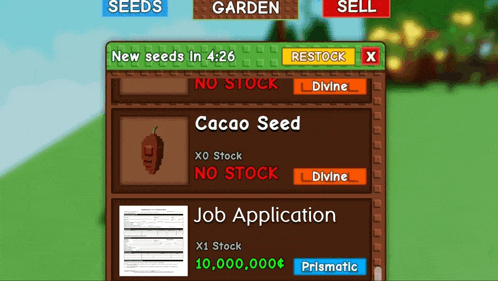 a screenshot of a game that shows a cacao seed