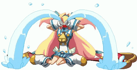 a pixel art of a girl crying with water pouring out of her eyes