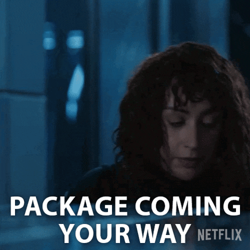 a picture of a woman with the words package coming your way netflix