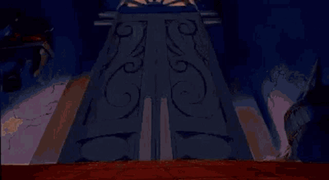 a group of cartoon characters are standing next to each other in front of a door holding weapons .