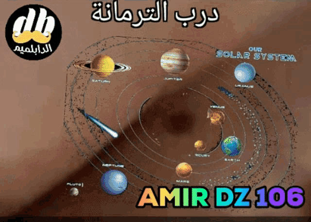 a drawing of the solar system with the words amir dz 106 on the bottom