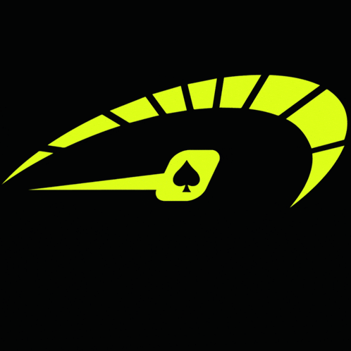 a yellow speedometer with a spade in the middle on a black background