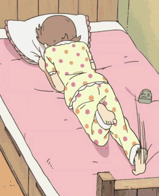 a cartoon of a woman laying on a bed