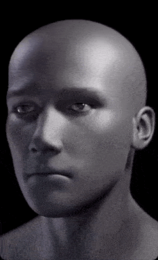 a close up of a mannequin 's head against a black background