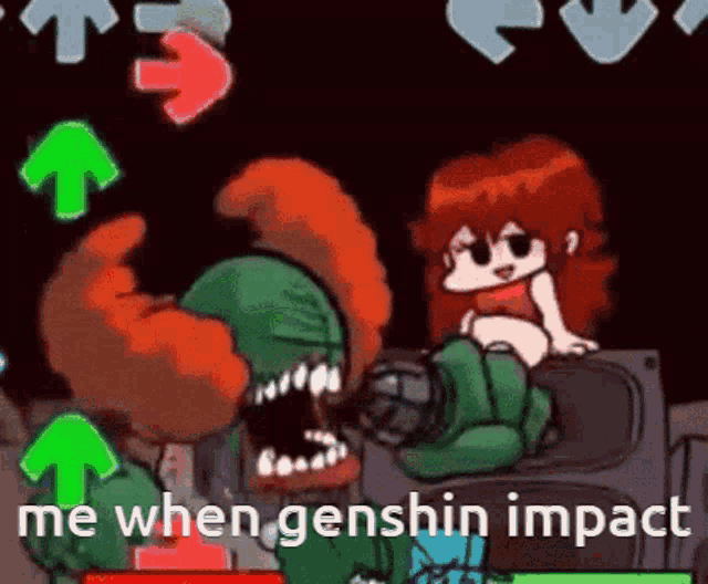 a cartoon of a monster and a girl in a video game .