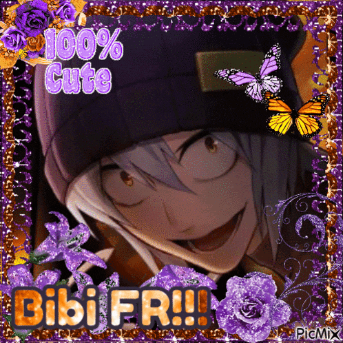 a picture of a cartoon character with the words 100 % cute bibifri written on it