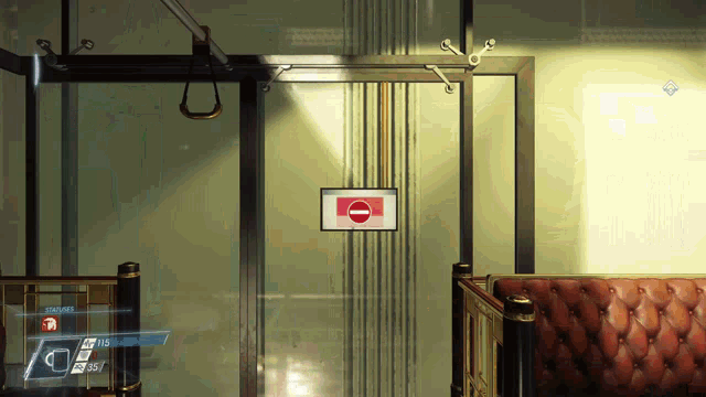 a video game screen shows a no entry sign on a wall