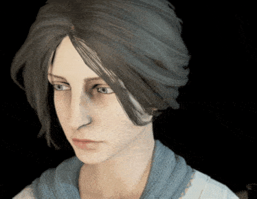 a close up of a woman 's face with short hair