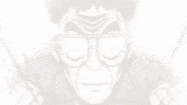 a close up of a cartoon character wearing glasses and holding a sword .