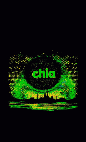 a black background with green dots and the word chia on it