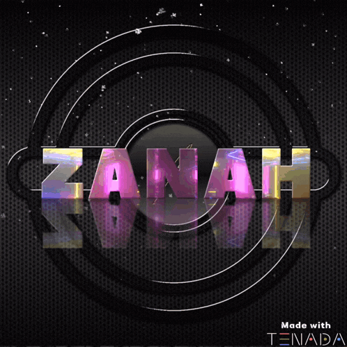 the word zanah is on a black background with stars