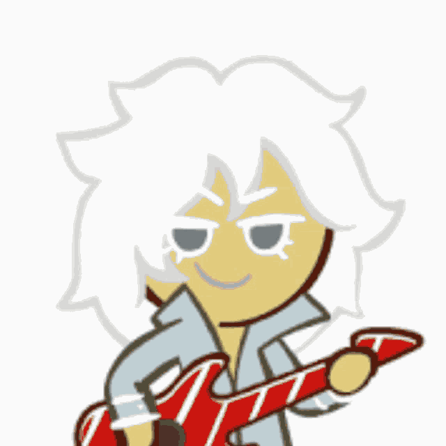 a cartoon character is holding a red guitar