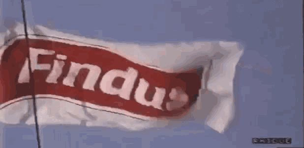 a red and white flag with the word findus written on it