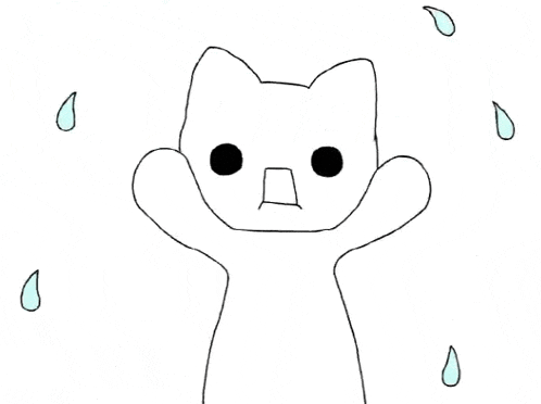 a black and white drawing of a cat with sweat drops coming out of its nose .