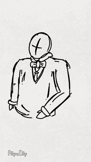 a black and white drawing of a man in a suit with a cross on his head