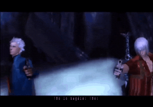 two devil may cry characters standing next to each other with the words pra min ban written on the bottom