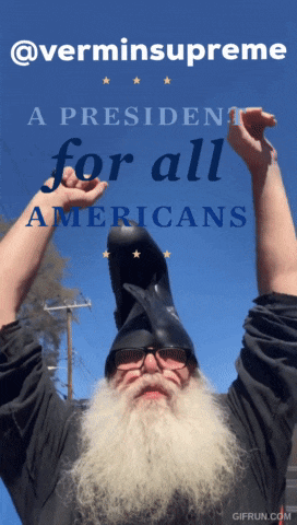 a man with a beard is wearing a helmet that says " a president for all americans " on it