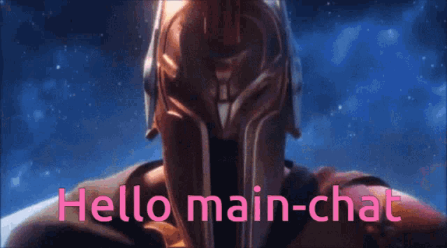 a video game character says hello main-chat with a planet in the background
