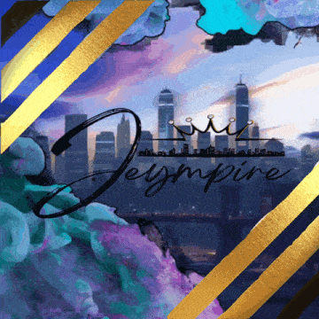 a painting of a city skyline with the word jeyempire on the bottom