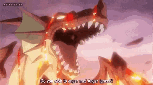 a dragon with a mouth open is talking to someone and says `` do you wish to anger me '' .