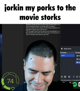 a picture of a man with the words jorkin my porks to the movie storks on the bottom