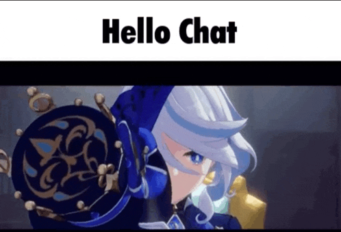 a video game character is holding a shield and says hello chat