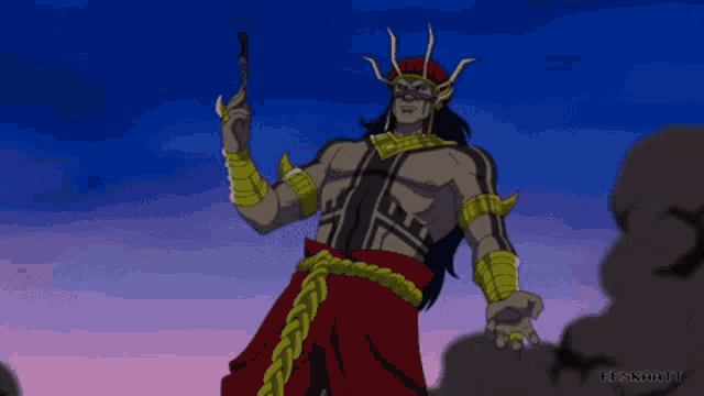 a cartoon of a man holding a hook with the words eeskootv written on the bottom