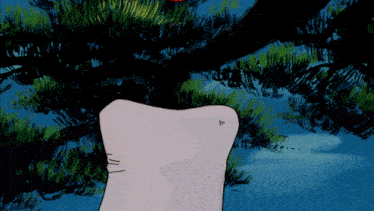 a cartoon drawing of a person standing in front of trees