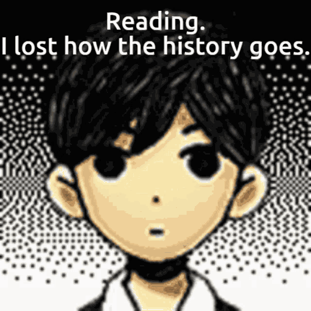 a cartoon of a boy with the words reading i lost how the history goes below him