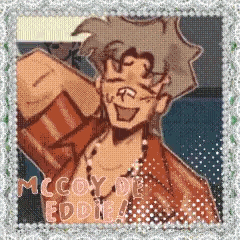 a pixel art of a man with the name mccoy eddie written on it