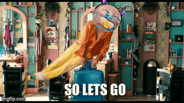 a cartoon character is jumping in the air with the words so lets go written below him