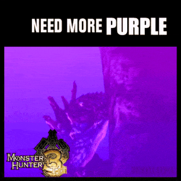a poster for monster hunter 3 shows a dragon on a purple background