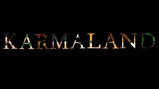 a black background with the word karmaland in different colors
