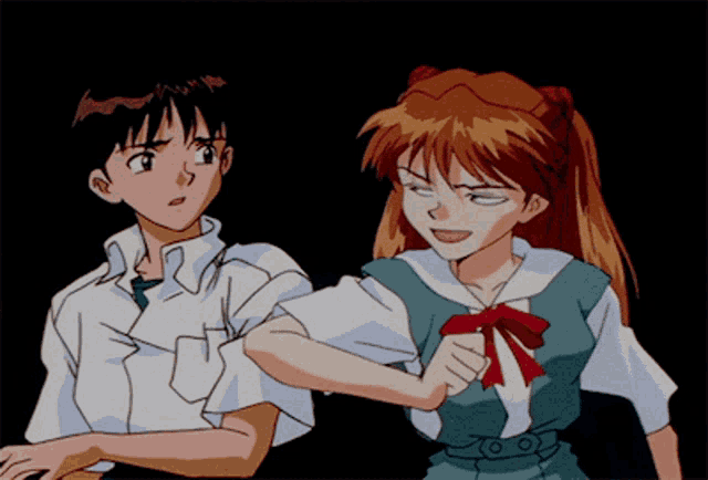 a boy and a girl are standing next to each other in a cartoon