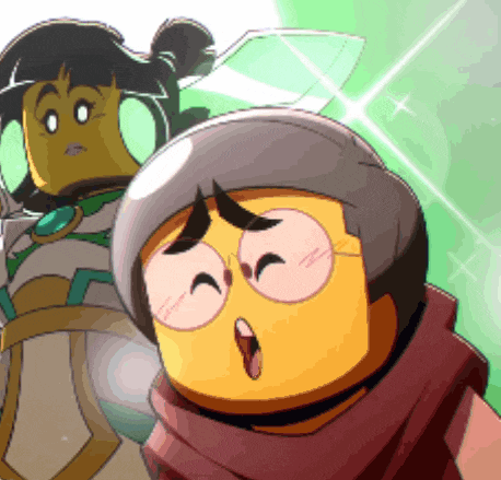 a cartoon character with a surprised look on his face stands next to another character