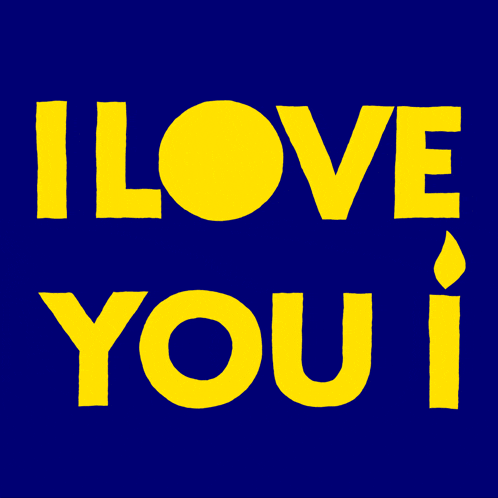 a blue background with yellow text that says i love you i