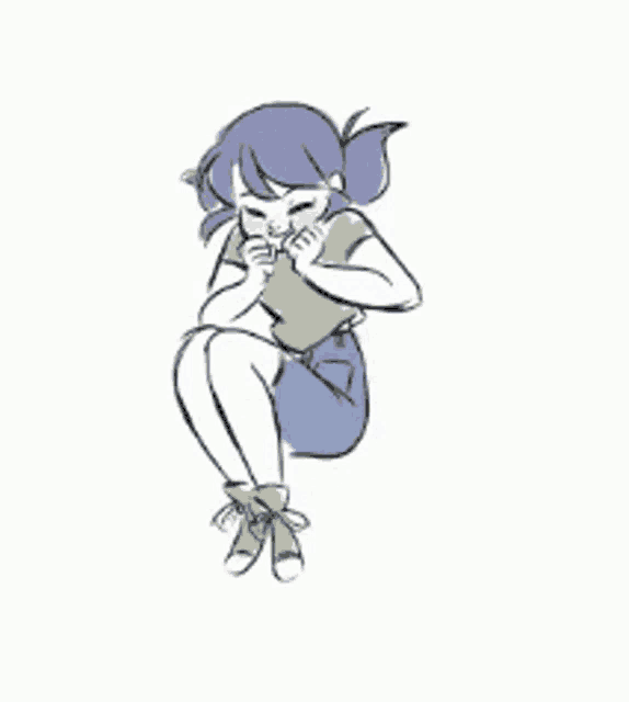 a drawing of a girl with her arms outstretched on a white background .