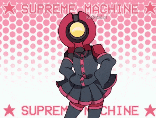 a drawing of a robot with the words supreme machine on the bottom