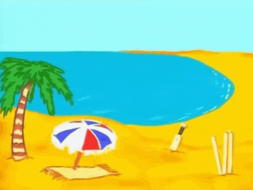 a cartoon drawing of a beach with dreadlock holiday written above it